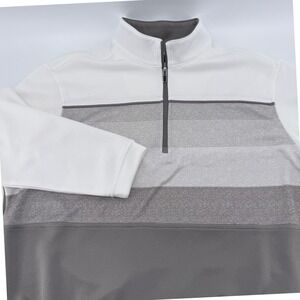 Bolle Mens Medium White Gray Stripe 1/4 Zip Pullover Long Sleeve Golf Shirt